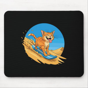 Sandboarding Cat Summer Surfing Cute Feline Beachw Mouse Mat