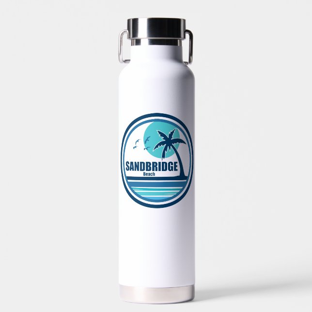 Sandbridge Beach Virginia Palm Tree Birds Water Bottle (Front)