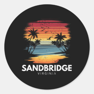 Sandbridge Beach Virginia Surfboard Surfing Vintag Classic Round Sticker