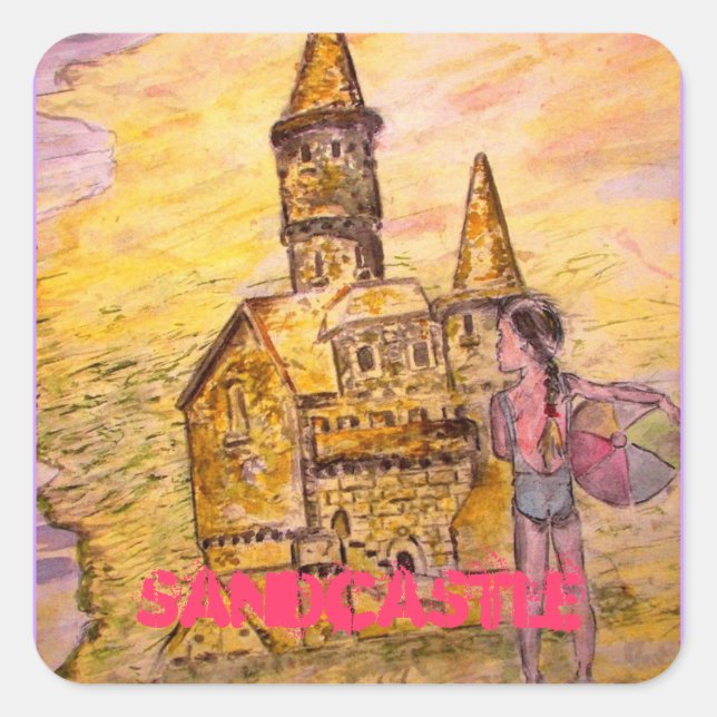 sandcastle art square sticker (Front)