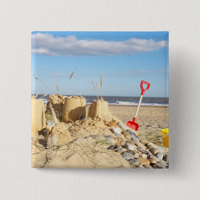 Sandcastle At Beach 15 Cm Square Badge (Front)