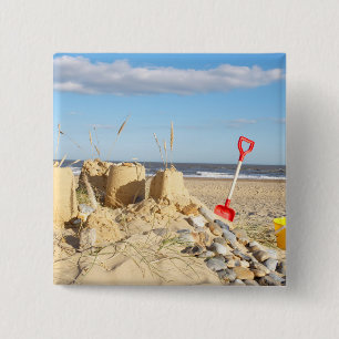 Sandcastle At Beach 15 Cm Square Badge