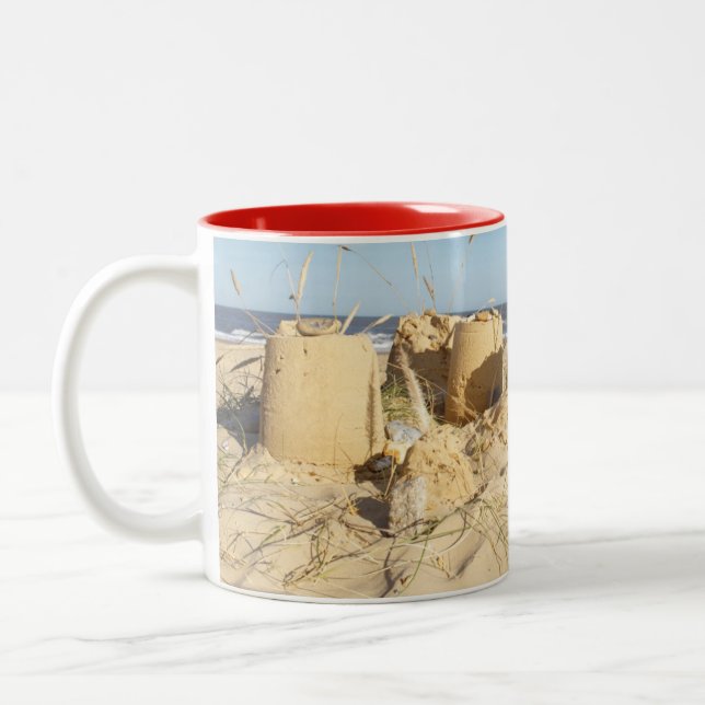 Sandcastle At Beach Two-Tone Coffee Mug (Left)