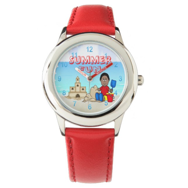 Sandcastle (Black Boy) Kid's Adjustable Bezel Watc Watch (Front)