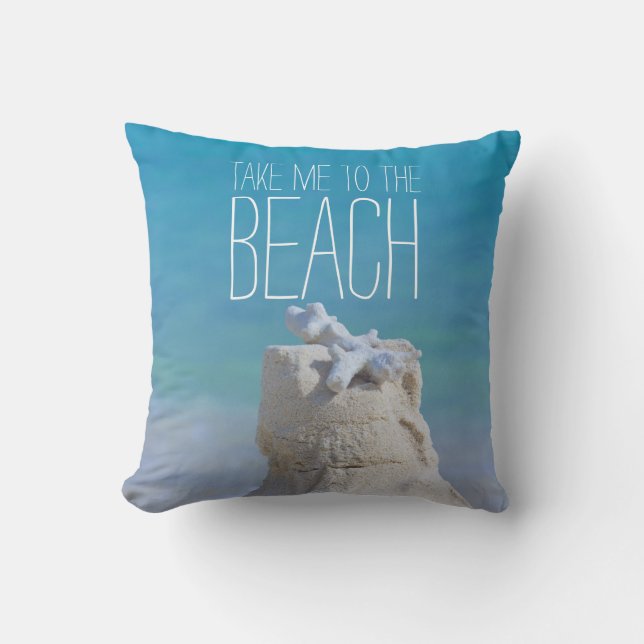 Sandcastle Coral Turquoise Sea Take Me to da Beach Cushion (Front)