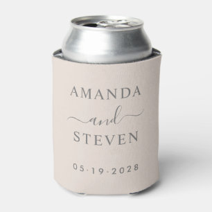 Sandcastle Pink Couple Names with Wedding Date Can Cooler