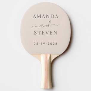Sandcastle Pink Couple Names with Wedding Date Ping Pong Paddle