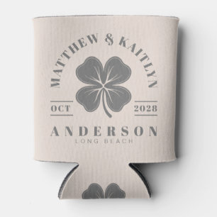 Sandcastle Pink Irish Lucky Clover Wedding Crest Can Cooler