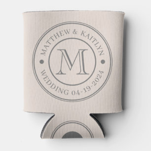 Sandcastle Pink Wedding Monogram Can Cooler