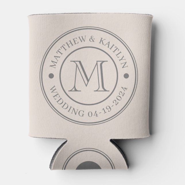 Sandcastle Pink Wedding Monogram Can Cooler (Front)