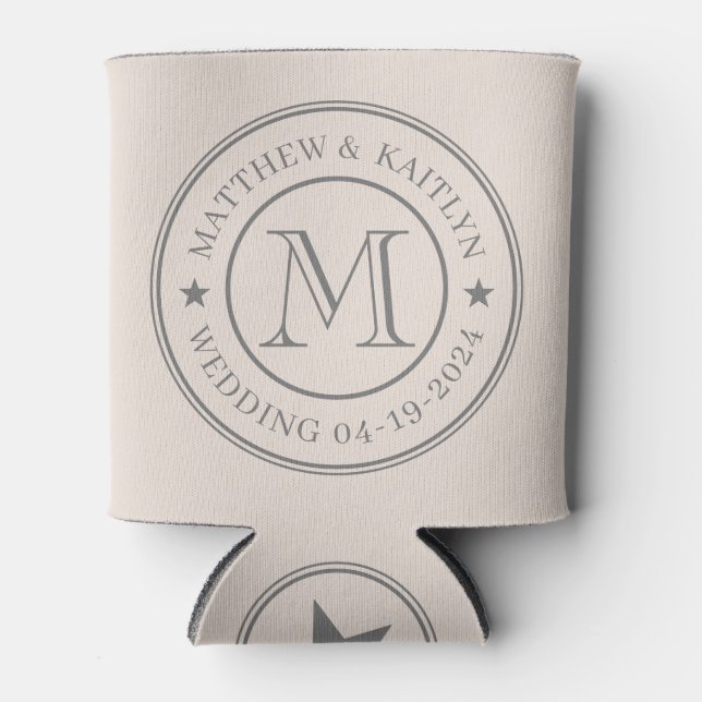 Sandcastle Pink Wedding Monogram Star Can Cooler (Front)
