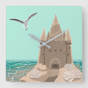 Sandcastle Seagull square wall clock