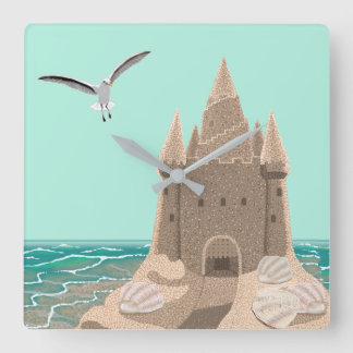 Sandcastle Seagull square wall clock