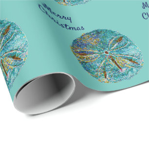 Sanddollar Pattern Abstract Merry Christmas Blue Wrapping Paper