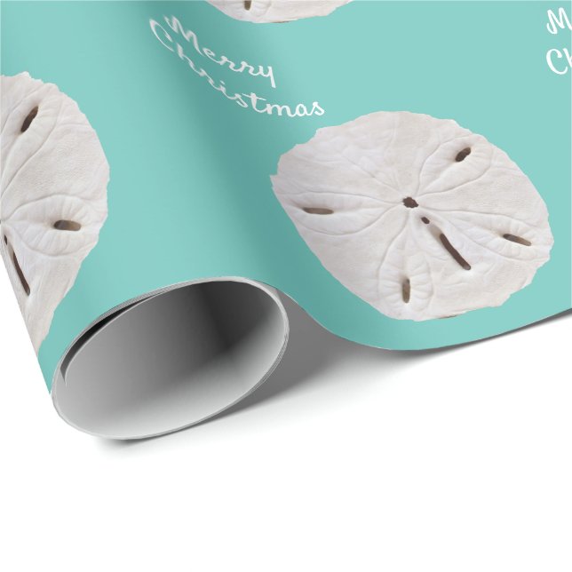 Sanddollar Pattern Teal Beach Merry Christmas 2023 Wrapping Paper (Roll Corner)
