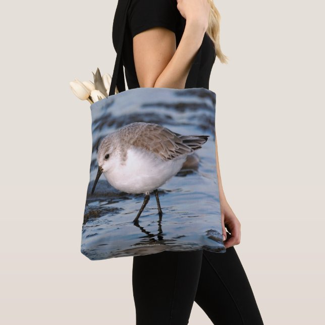 Sanderling Strolls a Winter Beach Tote Bag (Close Up)