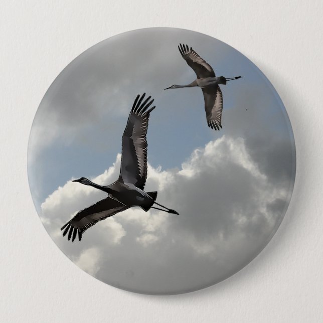 SANDHILL CRANES 10 CM ROUND BADGE (Front)