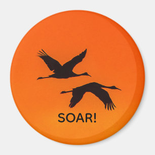 Sandhill Cranes Flying into Sunset Magnet