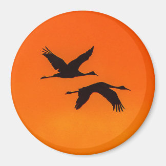 Sandhill Cranes Flying into Sunset Magnet