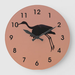 Sandhill Silhouette on a pink sunset sky Square Wa Large Clock