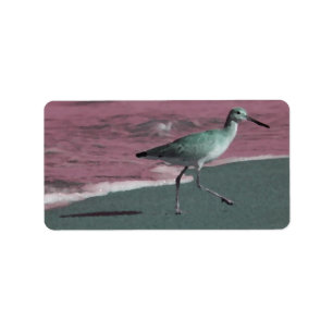 sandpiper abstract red green on beach label