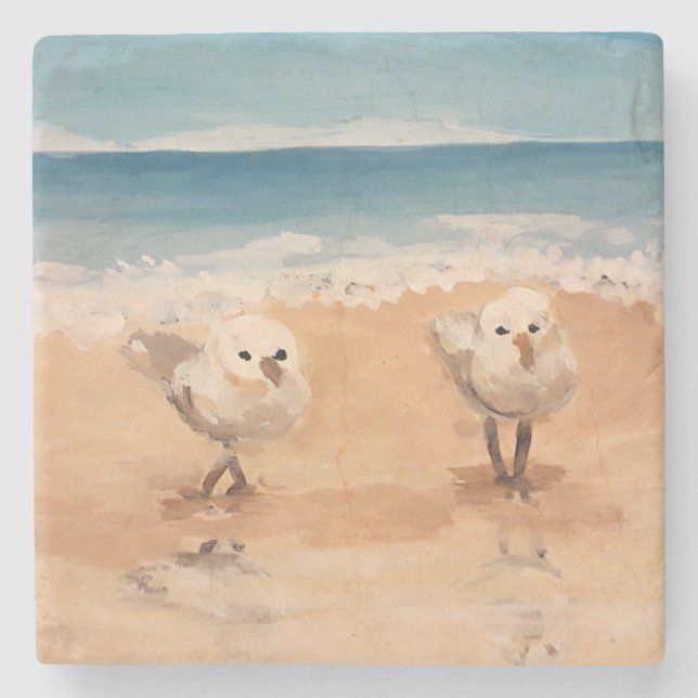 Sandpipers by the Sea Shore Stone Coaster (Front)