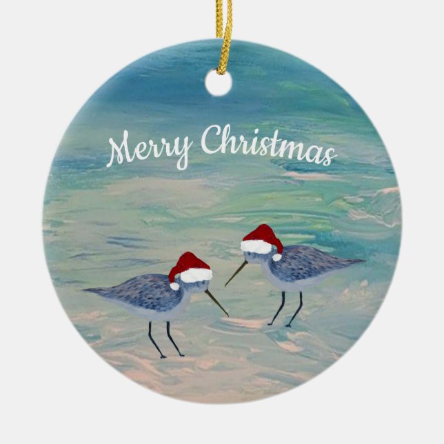 Sandpipers coastal birds tree ornaments. ceramic tree decoration (Front)