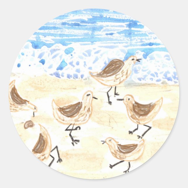 Sandpipers on Old Orchard Beach, Maine Classic Round Sticker (Front)