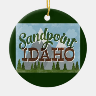 Sandpoint Idaho Fun Retro Snowy Mountains Ceramic Tree Decoration