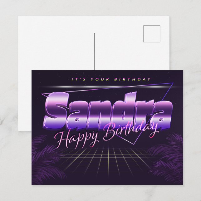 Sandra last name first name purple postcard birthd (Front/Back)