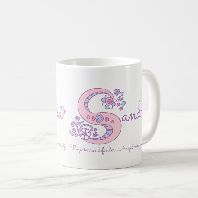 Sandra name meaning heart flower S monogram mug (Front Right)