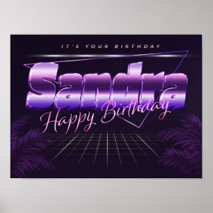 Sandra Name Vorname lila retro Poster Geburtstag