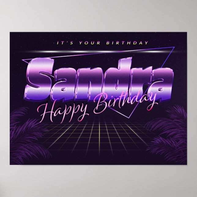 Sandra Name Vorname lila retro Poster Geburtstag (Front)