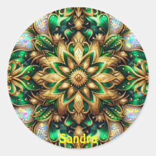 SANDRA ~ SHINY Green and Gold Christmas ~  Classic Round Sticker