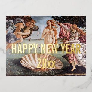 Sandro Botticelli - Birth of Venus Happy New Year Foil Holiday Postcard