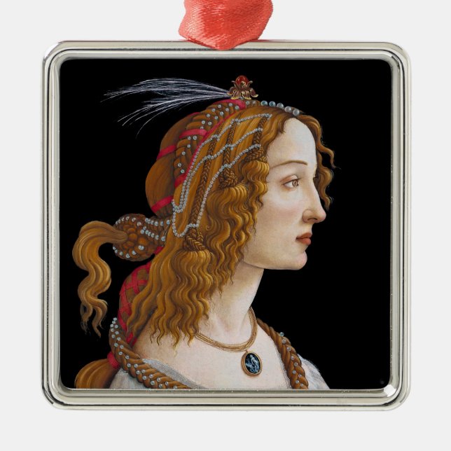 Sandro Botticelli - Portrait of Simonetta Vespucci Metal Tree Decoration (Front)