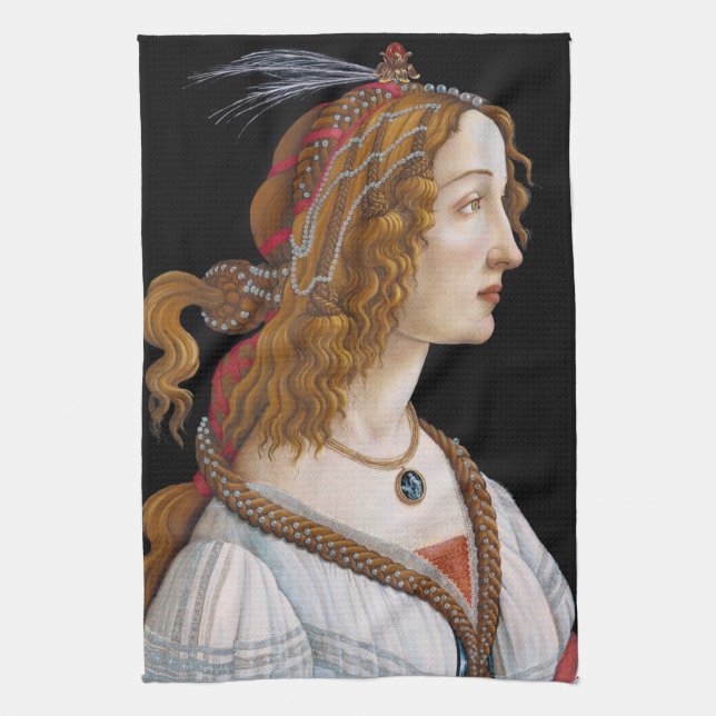 Sandro Botticelli - Portrait of Simonetta Vespucci Tea Towel (Vertical)