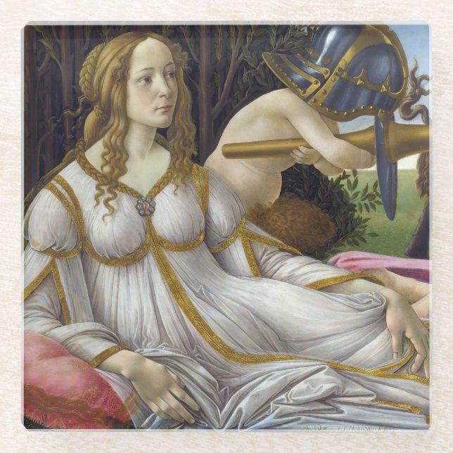 Sandro Botticelli - Venus and Mars, left side Glass Coaster (Front)