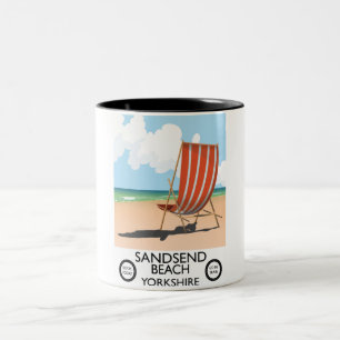Sandsend Beach yorkshire Beach poster Two-Tone Coffee Mug