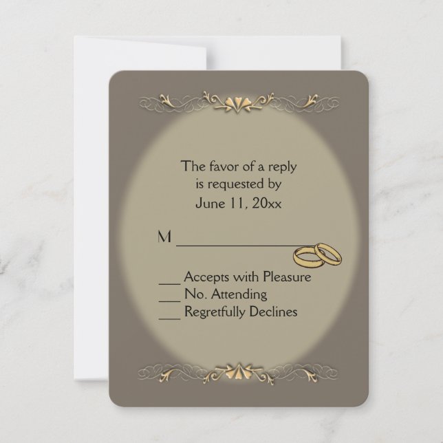 Sandstone and Gold Wedding RSVP Card (Front)