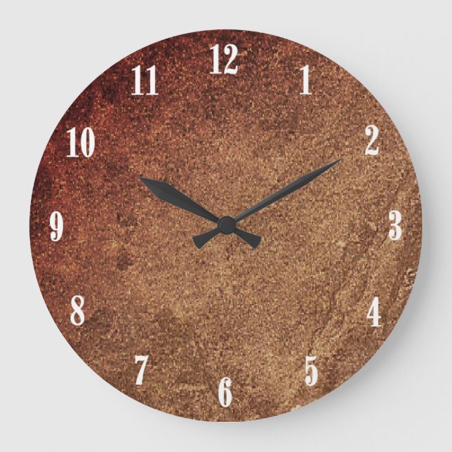 Sandstone Brown Design White Numbers  Large Clock (Front)