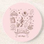 Sandstone Coaster<br><div class="desc">It's witch party design celebrating the upcoming Halloween. Personalised this item your own text or name. This hand-drawn illustration features witch manual,  spells book,  potions,  crystal and magic.</div>