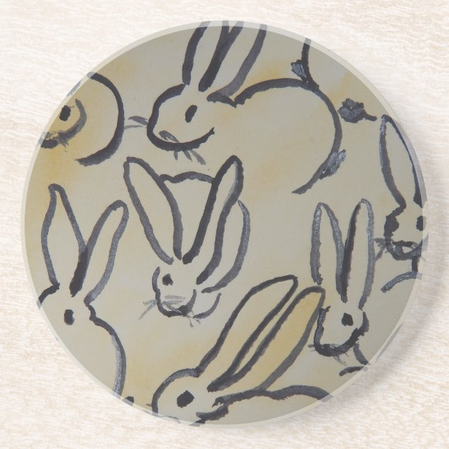 Sandstone Coaster Covered with Rabbits (Front)