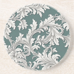 Sandstone Coaster Damask Aqua Design