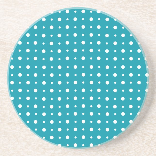 Sandstone Coaster, Polka Dots, White on Teal Coaster (Front)