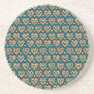 Sandstone Coaster, Red and Green Hearts, Dark Teal Coaster