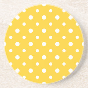 Sandstone Coaster: White Jumbo Polkas on Yellow Coaster