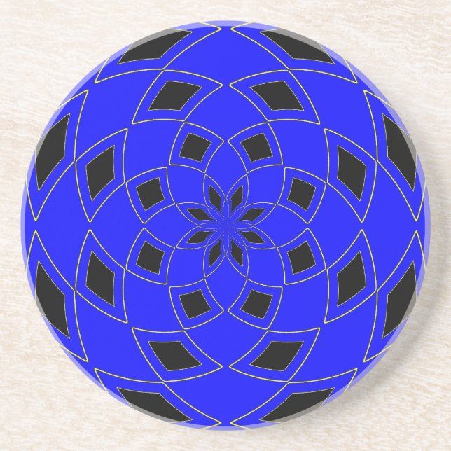 Sandstone Coaster with blue black Abstract Design (Front)