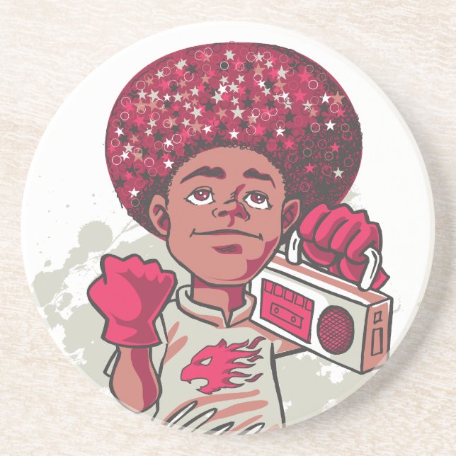 Sandstone Coaster – YOUTH Power Afro & Boombox  (Front)