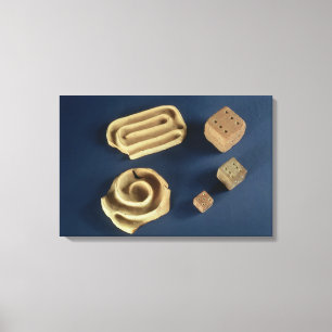 Sandstone dice and terracotta maze game, Harappa, Canvas Print